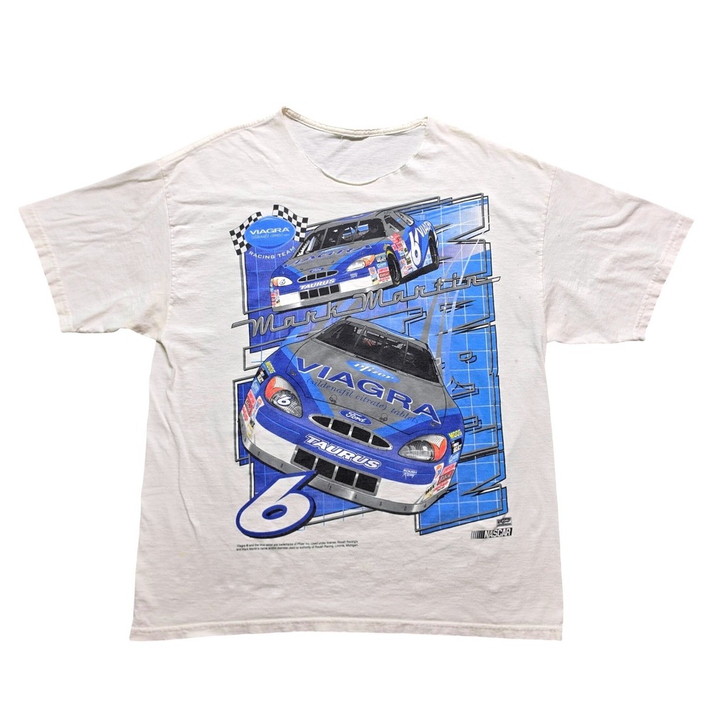 Vintage 90s Mark Martin #6 T-Shirt DOUBLE SIDED Roush Racing Nascar Large